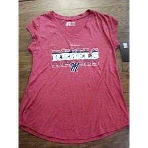 NWT Women's Russell Ole Miss Rebels V-Neck Tee Size S Top Red